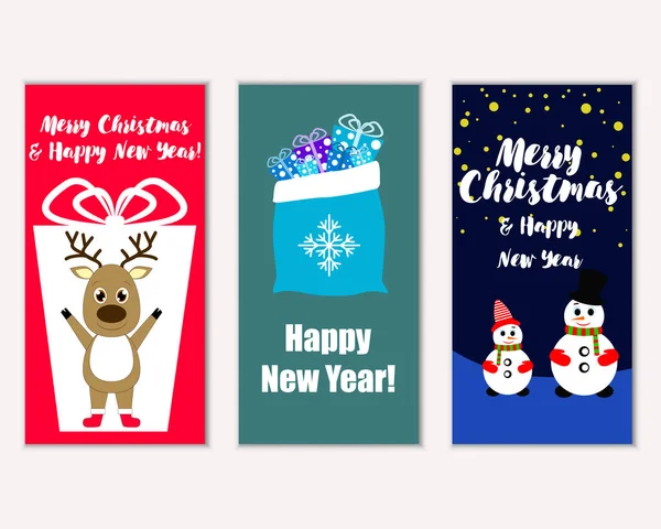 Vector Illustration Merry Christmas Happy New Year Greeting Cards — Stock Vector