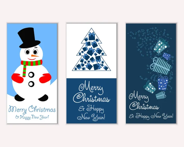 Renkli Noel kartları yılbaşı süsleri ve kardan adam vektör çizim ile