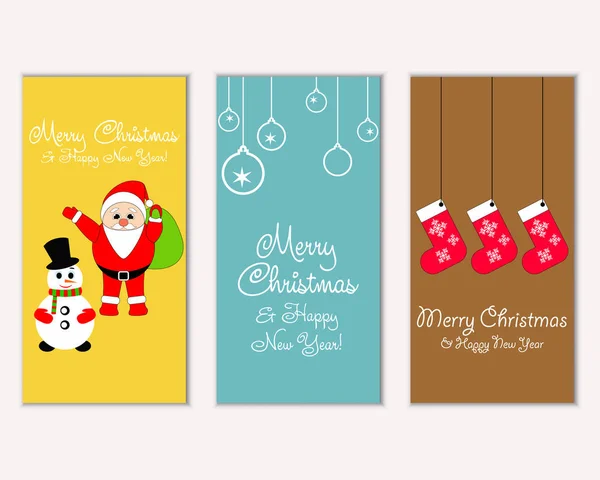 Vector Illustration Merry Christmas Happy New Year Greeting Cards — Stock Vector