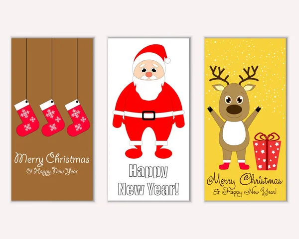 Vector Illustration Merry Christmas Happy New Year Greeting Cards — Stock Vector