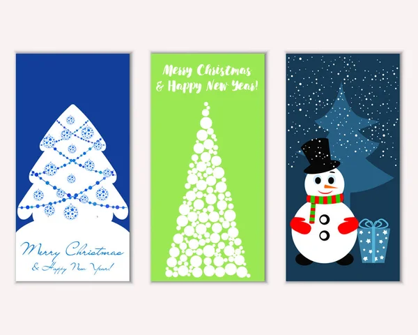 Cartes Noël Colorées Avec Décorations Nouvel Illustration Vectorielle Bonhomme Neige — Image vectorielle