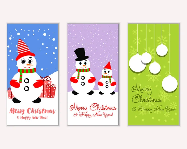 Vector Illustration Merry Christmas Happy New Year Greeting Cards — Stock Vector