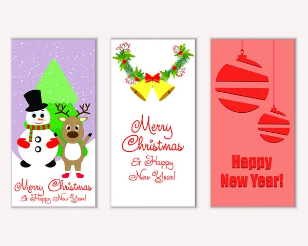 Vector Illustration Merry Christmas Happy New Year Greeting Cards — Stock Vector