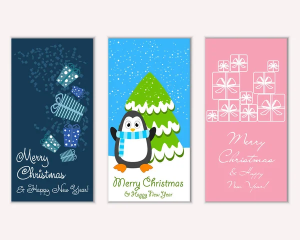 Colorful Christmas Cards New Year Decorations Vector Illustration — Stock Vector