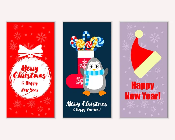 Vector Illustration Merry Christmas Happy New Year Greeting Cards — Stock Vector