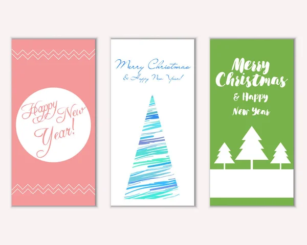 Tarjetas Navidad Coloridas Con Decoraciones Año Nuevo Ilustración Vectorial — Vector de stock