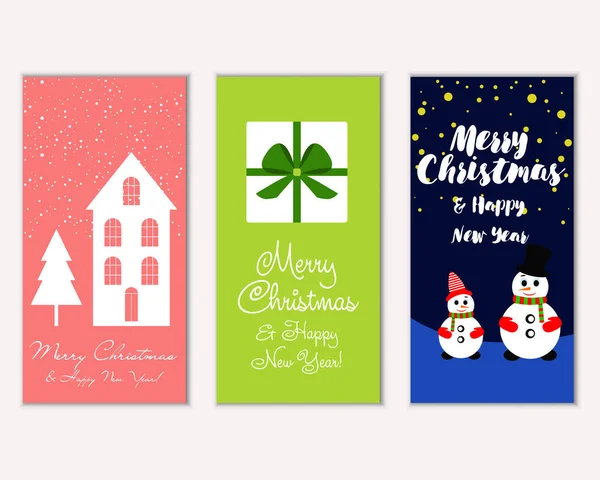 Merry Christmas Happy New Year Greeting Cards — Stock Vector