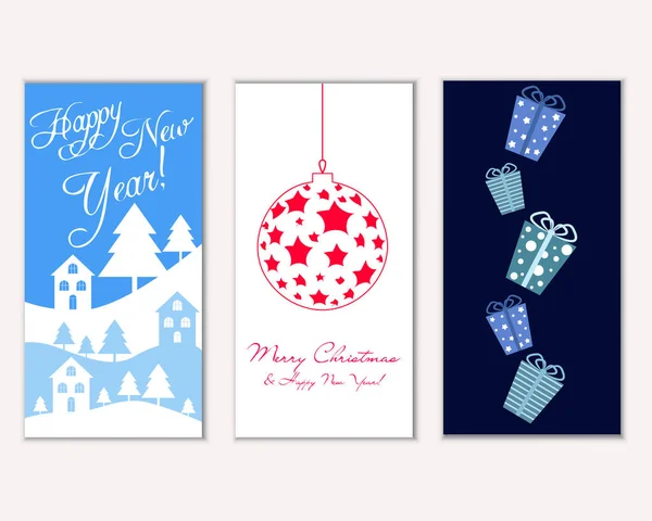 Feliz Navidad Feliz Año Nuevo Tarjetas Felicitación — Vector de stock