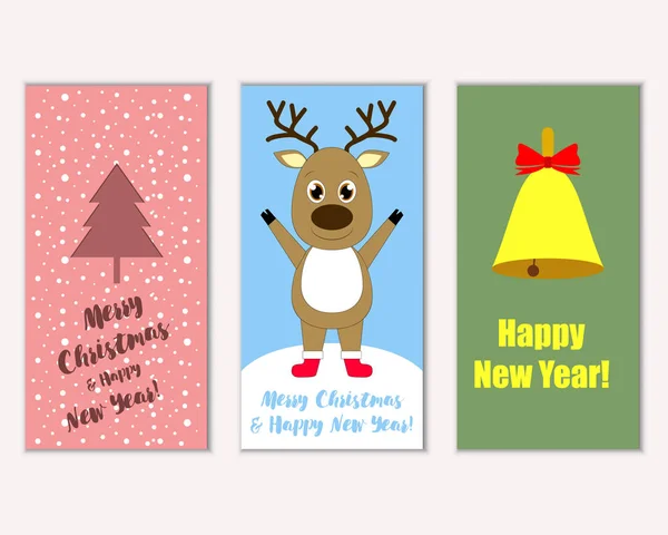 Cartes Noël Colorées Avec Décorations Nouvel Illustration Vectorielle — Image vectorielle