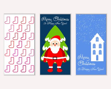 mutlu Noeller ve mutlu yeni yıl tebrik kartları vektör çizim     