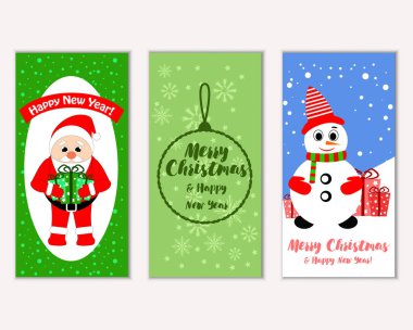 mutlu Noeller ve mutlu yeni yıl tebrik kartları vektör çizim