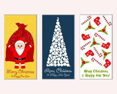Mutlu Noeller ve mutlu yeni yıl tebrik kartları. Vektör çizim   