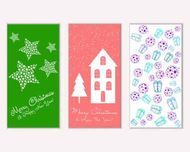 vektör çizim kış tatil tebrik kartları