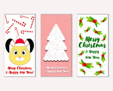 mutlu Noeller ve mutlu yeni yıl tebrik kartları vektör çizim       