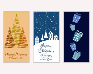 vektör çizim kış tatil tebrik kartları