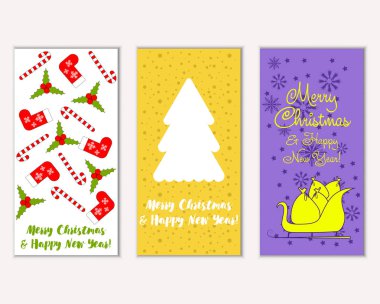 Mutlu Noeller ve mutlu yeni yıl tebrik kartları. Vektör çizim   