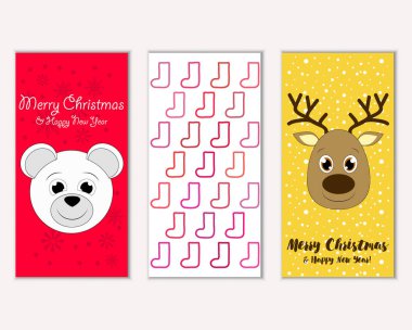 mutlu Noeller ve mutlu yeni yıl tebrik kartları vektör çizim     