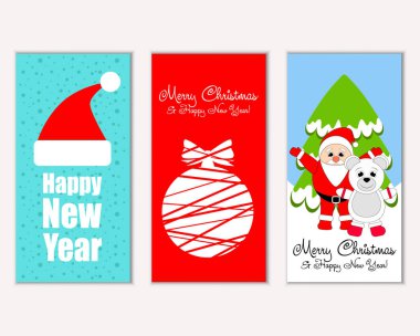 mutlu Noeller ve mutlu yeni yıl tebrik kartları vektör çizim
