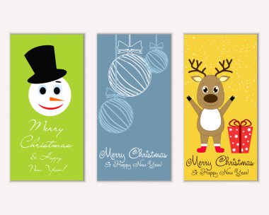 Mutlu Noeller ve mutlu yeni yıl tebrik kartları. Vektör çizim   