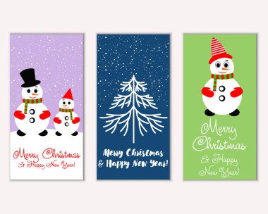 mutlu Noeller ve mutlu yeni yıl tebrik kartları vektör çizim