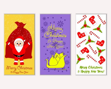 Mutlu Noeller ve mutlu yeni yıl tebrik kartları. Vektör çizim   