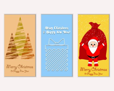 Mutlu Noeller ve mutlu yeni yıl tebrik kartları. Vektör çizim   