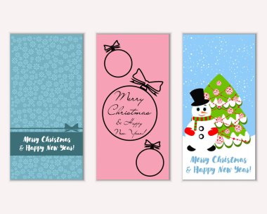 Renkli Noel kartları yılbaşı süsleri ve kardan adam vektör çizim ile