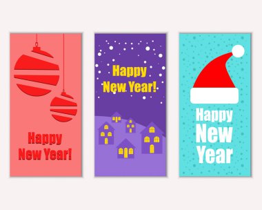 mutlu Noeller ve mutlu yeni yıl tebrik kartları vektör çizim