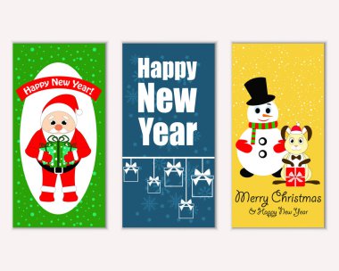 mutlu Noeller ve mutlu yeni yıl tebrik kartları vektör çizim   