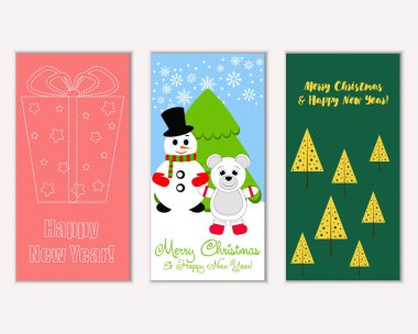 mutlu Noeller ve mutlu yeni yıl tebrik kartları vektör çizim       