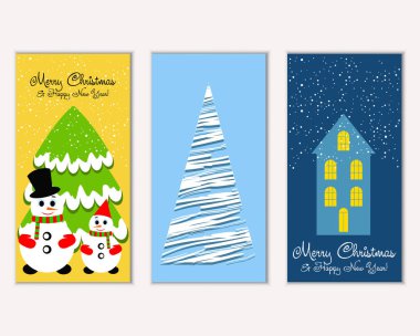 vektör çizim kış tatil tebrik kartları