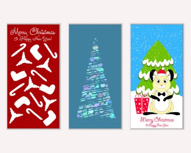 Mutlu Noeller ve mutlu yeni yıl tebrik kartları. Vektör çizim 