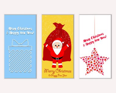 Mutlu Noeller ve mutlu yeni yıl tebrik kartları. Vektör çizim   