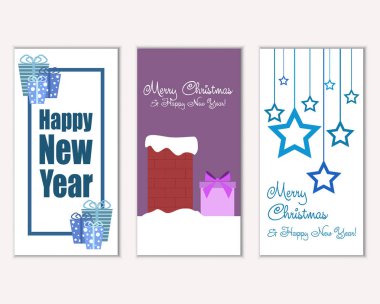 mutlu Noeller ve mutlu yeni yıl tebrik kartları vektör çizim     