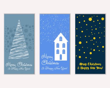 mutlu Noeller ve mutlu yeni yıl tebrik kartları vektör çizim     