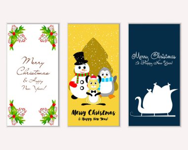 mutlu Noeller ve mutlu yeni yıl tebrik kartları vektör çizim     