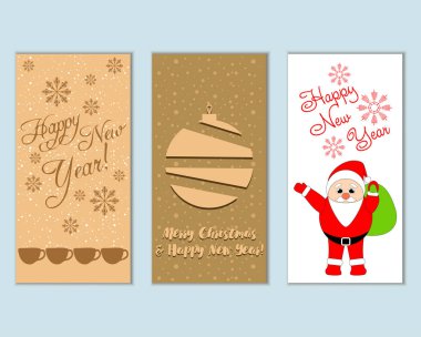 mutlu Noeller ve mutlu yeni yıl tebrik kartları vektör çizim