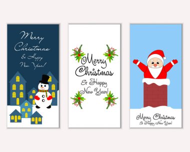 mutlu Noeller ve mutlu yeni yıl tebrik kartları vektör çizim
