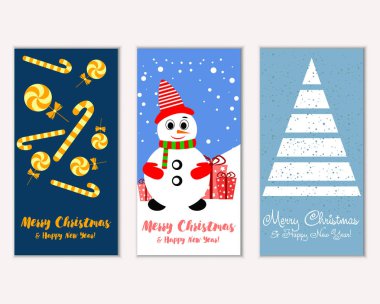 mutlu Noeller ve mutlu yeni yıl tebrik kartları vektör çizim       