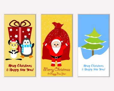 vektör çizim kış tatil tebrik kartları