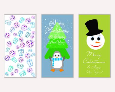 Renkli Noel kartları yılbaşı süsleri ve kardan adam vektör çizim ile