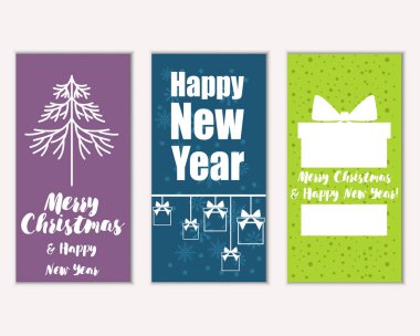 mutlu Noeller ve mutlu yeni yıl tebrik kartları vektör çizim     