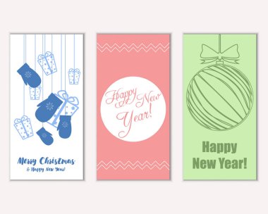 mutlu Noeller ve mutlu yeni yıl tebrik kartları vektör çizim