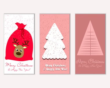 Mutlu Noeller ve mutlu yeni yıl tebrik kartları. Vektör çizim   