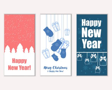 mutlu Noeller ve mutlu yeni yıl tebrik kartları vektör çizim   