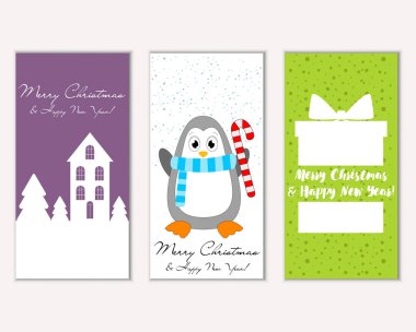 Mutlu Noeller ve mutlu yeni yıl tebrik kartları. Vektör çizim   