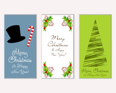 Mutlu Noeller ve mutlu yeni yıl tebrik kartları. Vektör çizim   