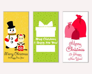 Mutlu Noeller ve mutlu yeni yıl tebrik kartları. Vektör çizim   