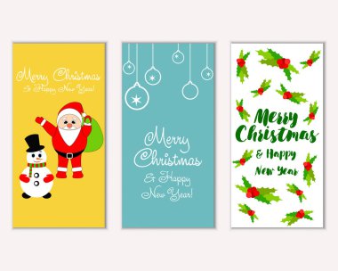 mutlu Noeller ve mutlu yeni yıl tebrik kartları vektör çizim       