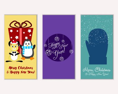 vektör çizim kış tatil tebrik kartları